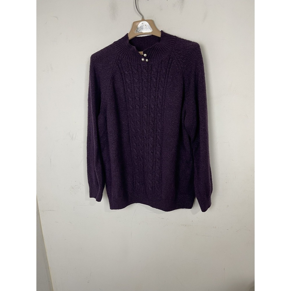 Karen Scott Womens Sweater 2X Plum Cable Knit Purple Jewel Tone Plus Timeless - Picture 2 of 10